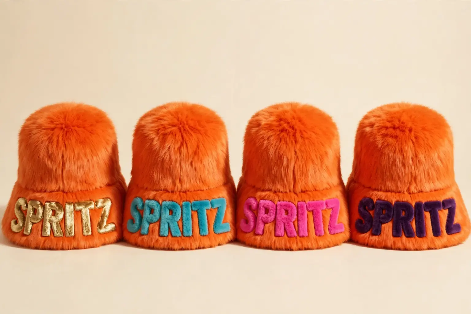 Spritz logo — orange furry bucket hat with a leaf sprouting from the crown, over the SPRITZ wordmark